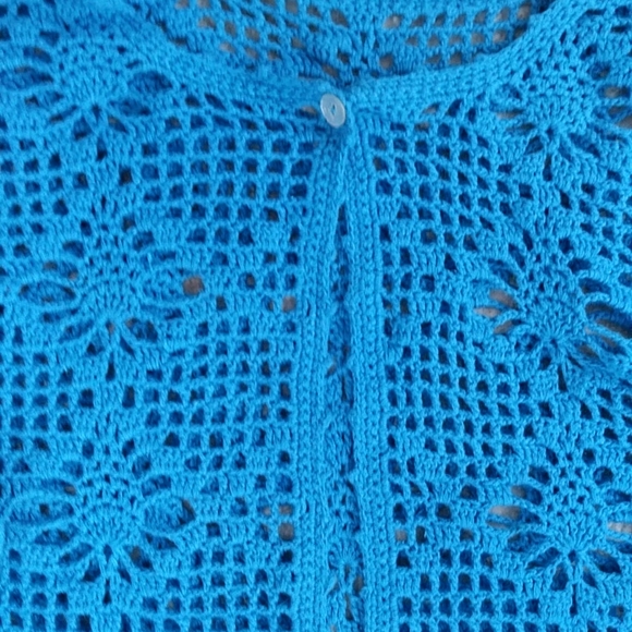 Style Studio Crochet Open Weave Cardigan Sweater 1X Blue - Picture 13 of 13